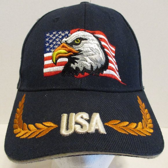 USA Graphic Eagle American Flag Black White Adjustable Snap Back Hat - Picture 2 of 9